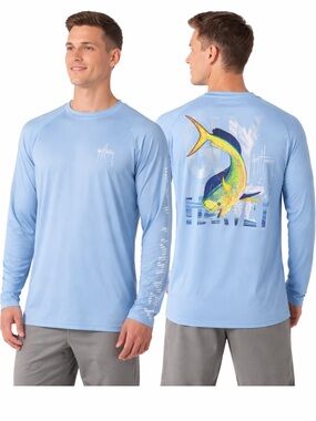 Guy Harvey Blue Long Sleeve Fishing Performance Tee Sun Protection Mahi XL